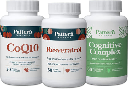 Pattern Wellness Healthy Aging Bundle - CoQ10, Resveratrol, Cognitive Complex - Promotes Timeless Health & Wellness - 3 Pack, All-Natural, Vegan-Friendly Formulas - PrimeBioHealth - canada supplements