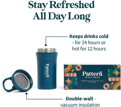 Pattern Wellness Insulated Water Bottle – 20 fl oz, Double-Wall Vacuum Sealed, Keeps Drinks Cold 24 Hrs/Hot 12 Hrs, Leak-Proof, BPA-Free, Sweat-Proof, Durable & Travel-Friendly - PrimeBioHealth - canada supplements