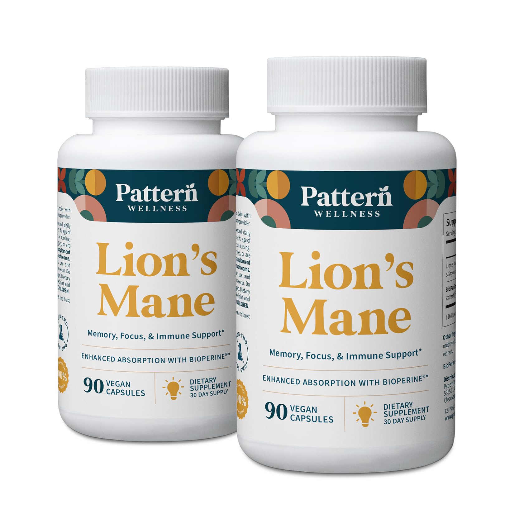 Pattern Wellness Lion’s Mane Mushroom Supplement – 90 Vegan Capsules | Supplement Capsules for Cognitive & Focus Support – Enhanced Absorption - PrimeBioHealth - canada supplements