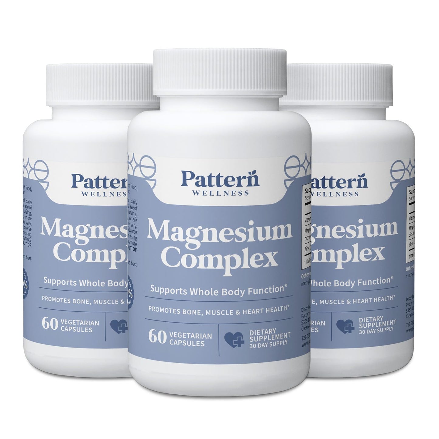 Pattern Wellness Magnesium Complex Supplement – 60 Vegan Capsules | Supports Muscle, Bone & Relaxation Health – with Zinc & Vitamin D – Daily Support Formula - PrimeBioHealth - canada supplements