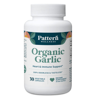 Pattern Wellness Odorless Organic Garlic Extract 20:1 with Allicin – Supports Circulatory & Immune Health – Non-GMO, Gluten Free, Vegan - 30 Capsules | 20:1 Garlic Extract with Allicin – Supports Circulatory & Immune Health – Non-GMO, Gluten Free & Vegan - PrimeBioHealth - canada supplements