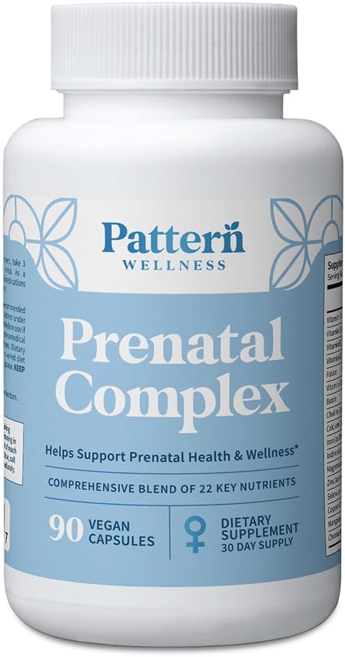 Pattern Wellness Prenatal Complex for Women – Prenatal Vitamin with DHA, Folate, Iron, Probiotics & Biotin – Support from Preconception to Postpartum - 90 Capsules - PrimeBioHealth - canada supplements