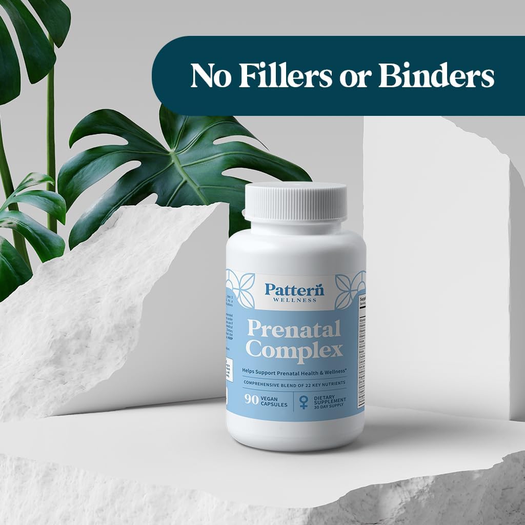 Pattern Wellness Prenatal Complex for Women – Prenatal Vitamin with DHA, Folate, Iron, Probiotics & Biotin – Support from Preconception to Postpartum - 90 Capsules - PrimeBioHealth - canada supplements