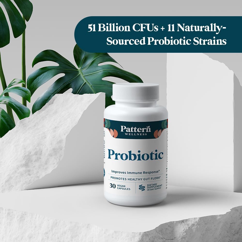 Pattern Wellness Probiotic Supplement – 30 Vegan Capsules | 51 Billion CFU – Supports Digestive Balance & Gut Wellness – Mindfully Sourced, Non-GMO - PrimeBioHealth - canada supplements