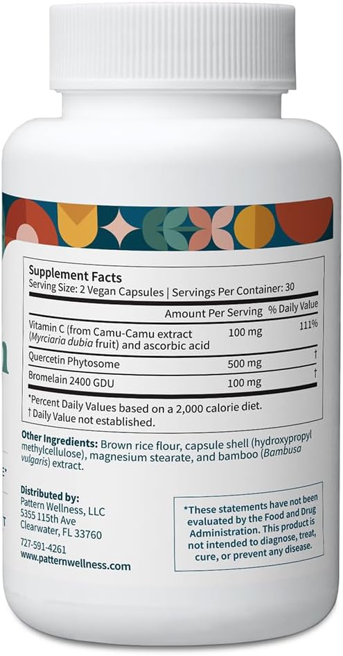 Pattern Wellness Quercetin Supplement with Bromelain - Immune Function & Cellular Health Support - Antioxidant & Whole Body Wellness - 60 Vegan Capsules - PrimeBioHealth - canada supplements