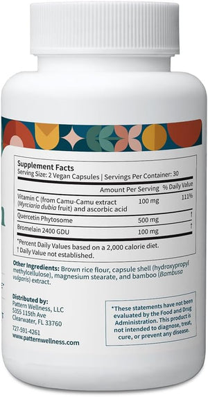 Pattern Wellness Quercetin Supplement with Bromelain - Immune Function & Cellular Health Support - Antioxidant & Whole Body Wellness - 60 Vegan Capsules - PrimeBioHealth - canada supplements