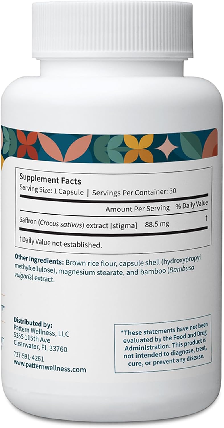 Pattern Wellness Saffron Extract – Mood & Wellness Support – 88.5mg Saffron Supplement – Non-GMO & Gluten-Free – 30 Vegetable Capsule - PrimeBioHealth - canada supplements