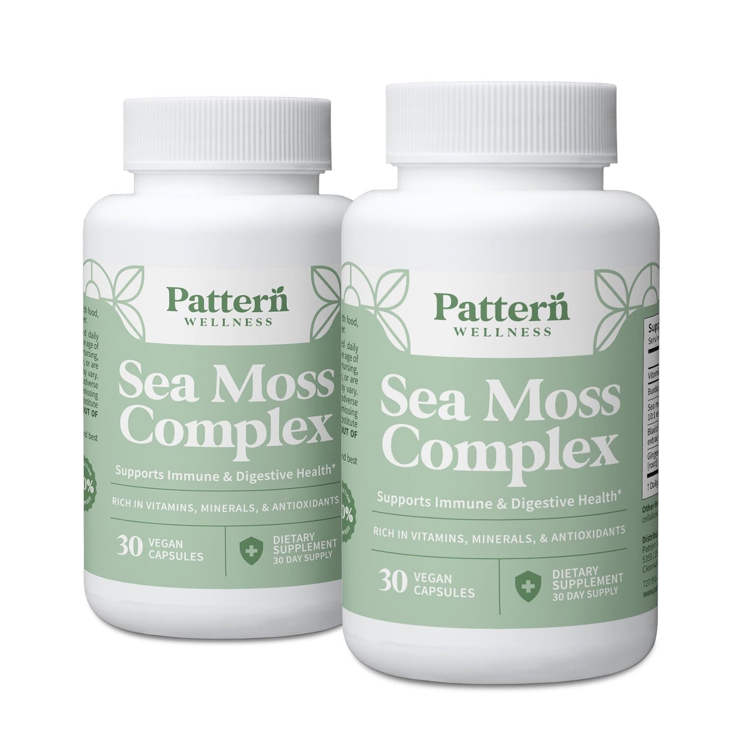 Pattern Wellness Sea Moss Complex – Sea Moss, Burdock Root, Bladderwrack, Vitamin C & Ginger – Supports Immune & Digestive Health – Vegan, Non-GMO – 30 Capsules - PrimeBioHealth - canada supplements