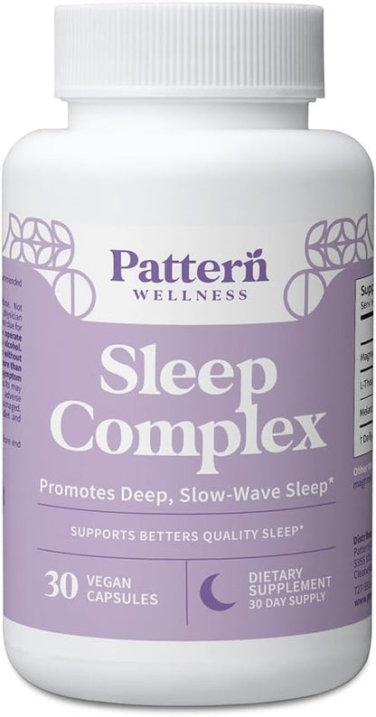 Pattern Wellness Sleep Complex – Supports Relaxation & Healthy Sleep Patterns – with Melatonin, L-Theanine & Magnesium – 30 Vegan Capsules - PrimeBioHealth - canada supplements