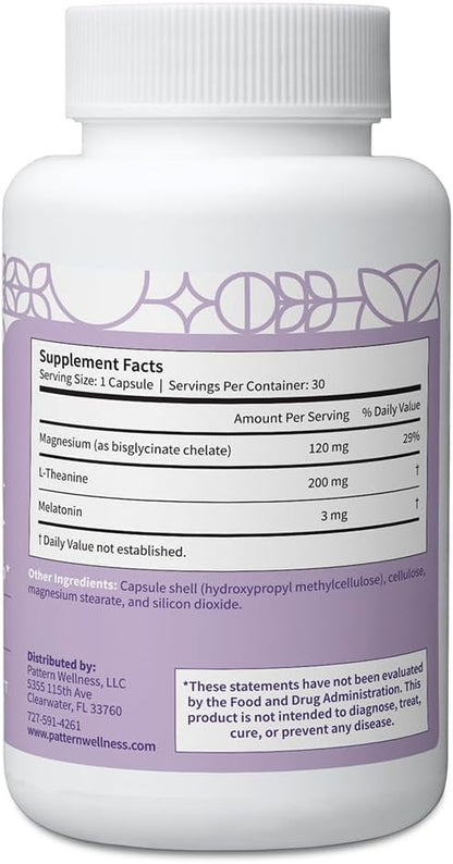 Pattern Wellness Sleep Complex – Supports Relaxation & Healthy Sleep Patterns – with Melatonin, L-Theanine & Magnesium – 30 Vegan Capsules - PrimeBioHealth - canada supplements