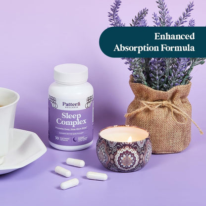 Pattern Wellness Sleep Complex – Supports Relaxation & Healthy Sleep Patterns – with Melatonin, L-Theanine & Magnesium – 30 Vegan Capsules - PrimeBioHealth - canada supplements