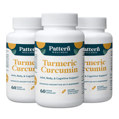 Pattern Wellness Turmeric Curcumin Supplement – 60 Capsules | 95% Curcuminoids with BioPerine® Black Pepper – Supports Joint, Cognitive & Immune Health – Non-GMO, Gluten Free - PrimeBioHealth - canada supplements