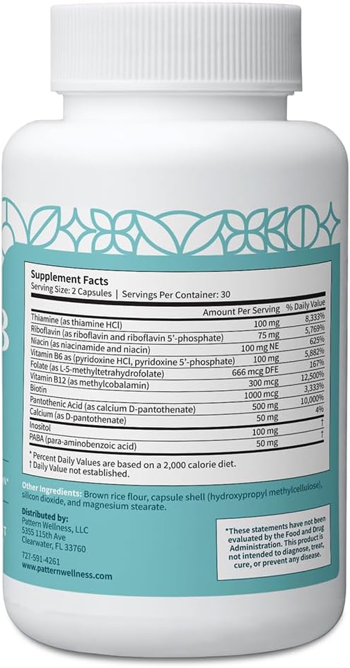 Pattern Wellness Vitamin B Complex Supplement - Comprehensive Blend of Essential B Vitamins - Supports Energy, Cognitive & Cellular Health - 3rd Party Lab Tested - 60 Capsules - PrimeBioHealth - canada supplements