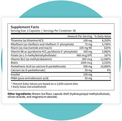 Pattern Wellness Vitamin B Complex Supplement - Comprehensive Blend of Essential B Vitamins - Supports Energy, Cognitive & Cellular Health - 3rd Party Lab Tested - 60 Capsules - PrimeBioHealth - canada supplements