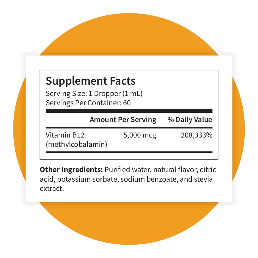 Pattern Wellness Vitamin B12 5000 mcg – Sublingual Liquid Drops – Methylcobalamin, Supports Energy & Immune Health – Vegan Citrus Flavor – 2 fl. oz (60mL), 3rd Party Lab Tested - PrimeBioHealth - canada supplements
