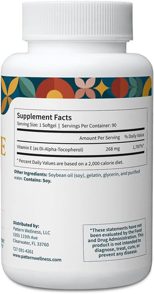 Pattern Wellness Vitamin E 400 IU – Supports Antioxidant, Immune & Cellular Health – 90 Softgels, 3rd Party Lab Tested - PrimeBioHealth - canada supplements
