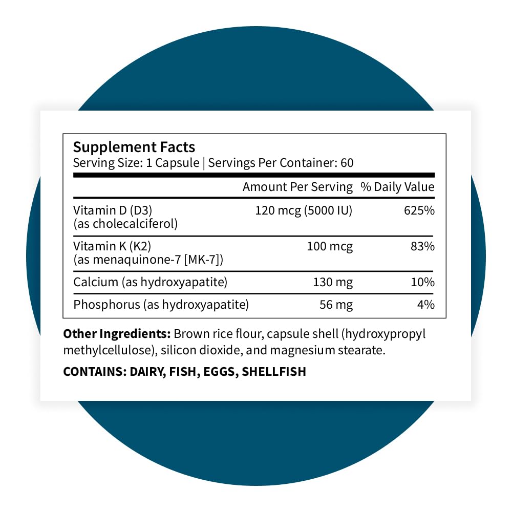 Pattern Wellness Vitamin K2 & D3 Supplement with Calcium – Bone Health, Circulatory Wellness & Immune Support - Non-GMO - 60 Capsules - PrimeBioHealth - canada supplements