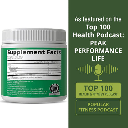 Peak Performance Organic Inulin Powder Natural Prebiotic Fiber for Gut Health. USDA Organic Raw Plant Based Vegan Prebiotics FOS Supplement from Jerusalem Artichoke - PrimeBioHealth - canada supplements