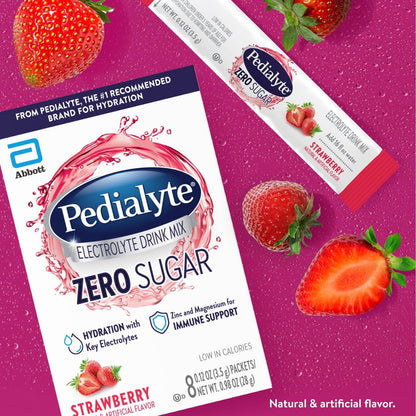 Pedialyte Electrolyte Drink Mix With Zero Sugar | Hydration With Key Electrolytes | Great Hydration Low in Calories | Strawberry, 24 Powder Packets - PrimeBioHealth - canada supplements