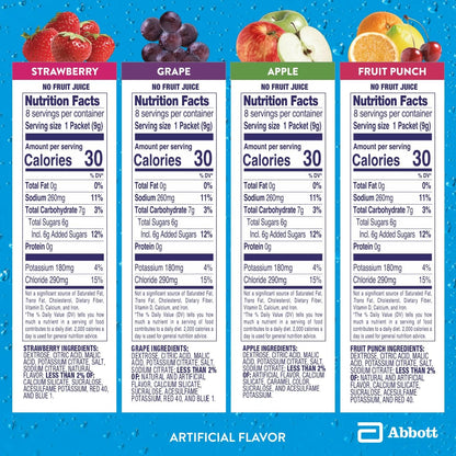 Pedialyte Electrolyte Powder, Hydration Drink for Kids & Adults, Variety Pack: Strawberry, Fruit Punch, Grape, and Apple, 24 Powder Packets - PrimeBioHealth - canada supplements