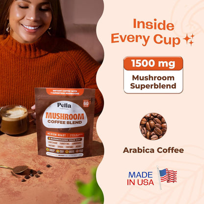 Pella Nutrition Mushroom Coffee – Lions Mane, Reishi, Chaga, Cordyceps, Shiitake, Maitake, and Turkey Tail Mushroom Supplement – Superfood Instant - PrimeBioHealth - canada supplements