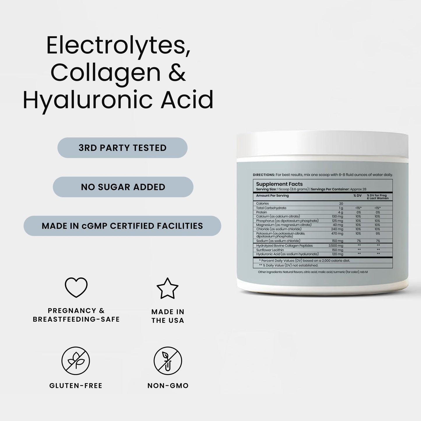 Perelel Hydration Powder, Electrolyte Supplement with Collagen & Hyaluronic Acid, Mango Lemonade Flavor, Soy & Gluten Free, Non GMO, No Added Sugar, 28 Servings - PrimeBioHealth - canada supplements