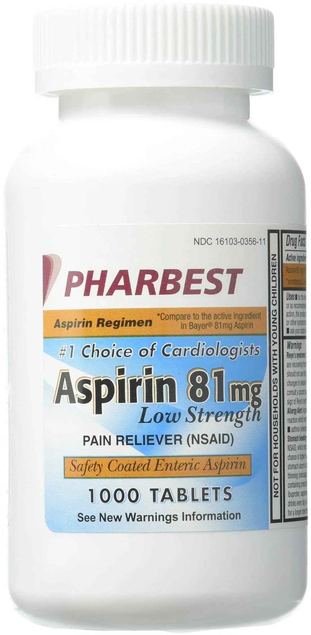PHARBEST Aspirin 81mg - 1000 Tablets