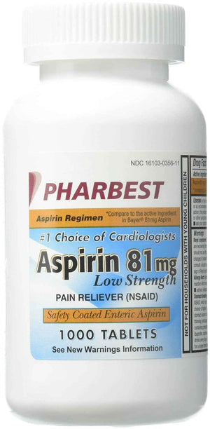 PHARBEST Aspirin 81mg - 1000 Tablets