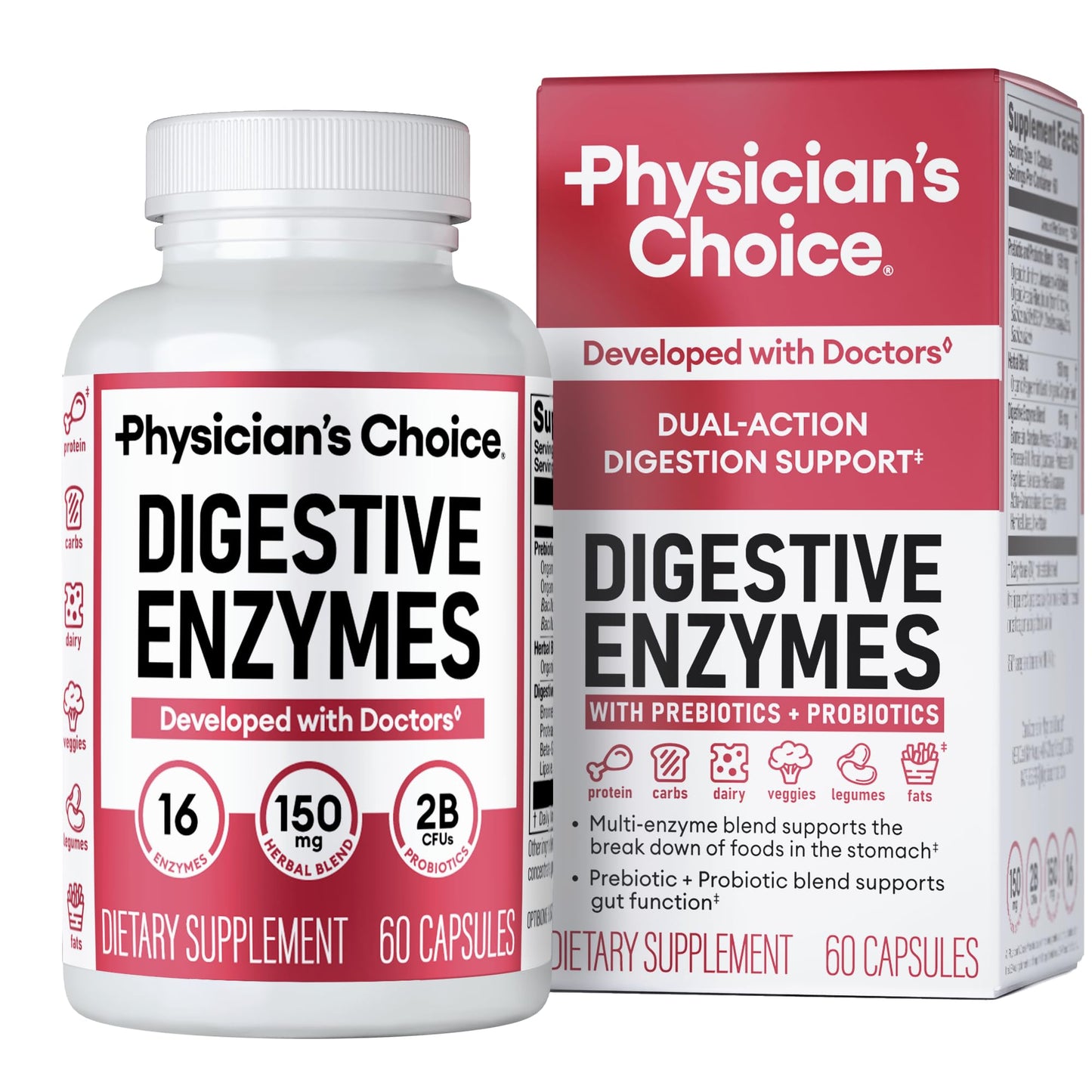 Physician's CHOICE Digestive Enzymes for Bloating & Digestion - 16 Enzymes with Organic Prebiotics & Probiotics for Gut - PrimeBioHealth - canada supplements