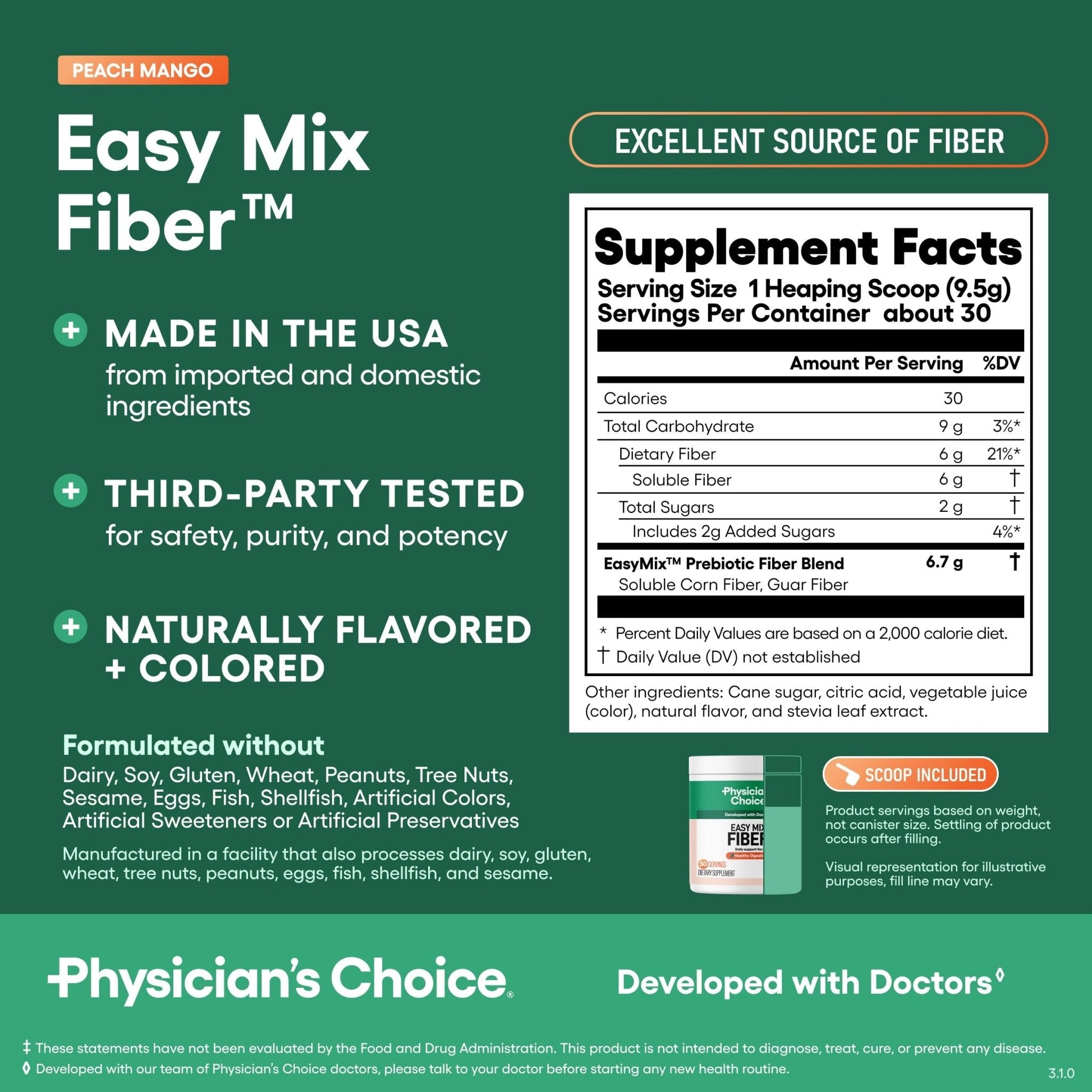 Physician's CHOICE Easy Mix Fiber for Digestive Health & Regularity - No Grit - Daily Prebiotic Soluble Fiber Powder Supplement - PrimeBioHealth - canada supplements