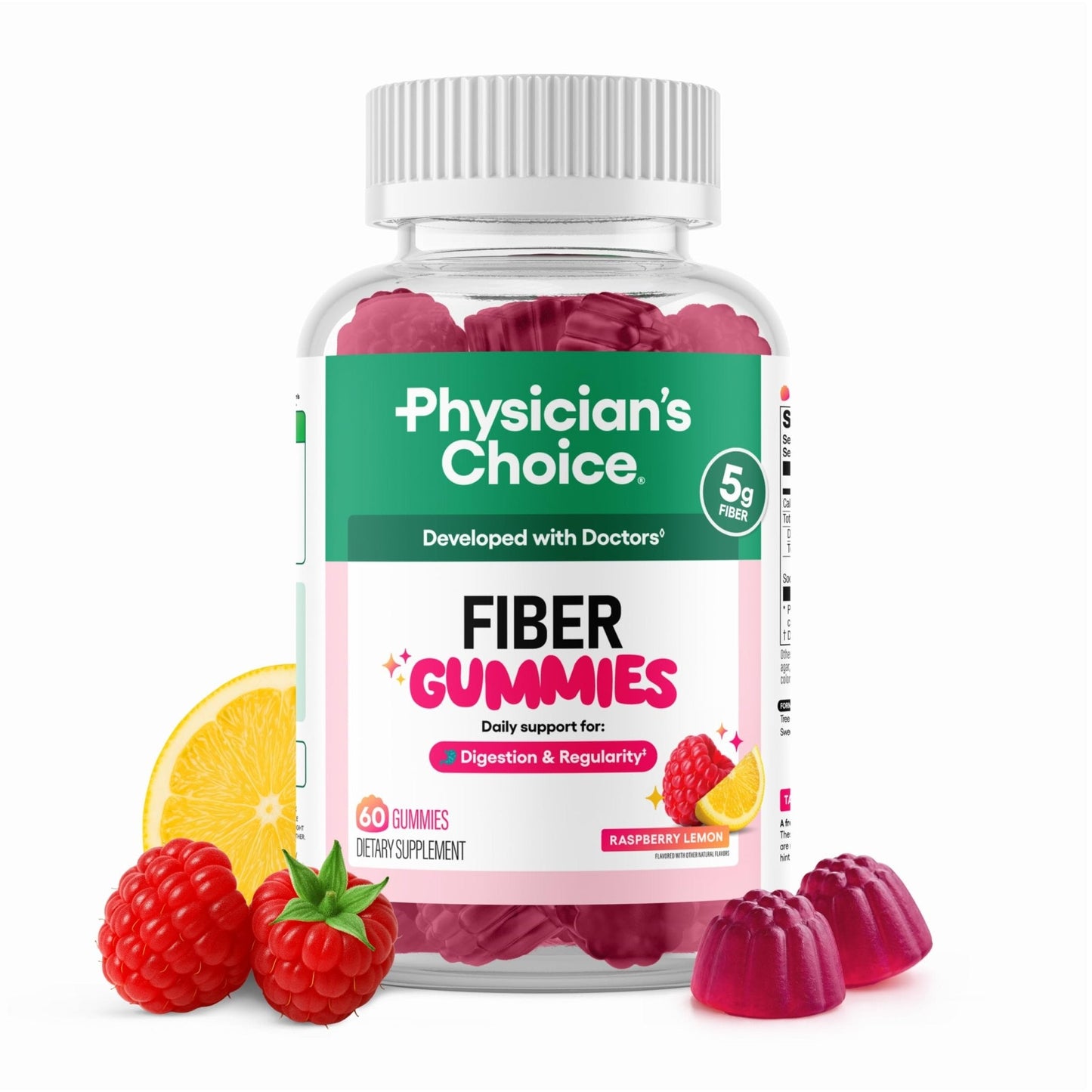 Physician’s Choice Fiber Gummies for Digestive Health & Regularity - Raspberry Lemon Flavor - No Sugar Added & Vegan - Natural Chicory Root Prebiotic Fiber - PrimeBioHealth - canada supplements