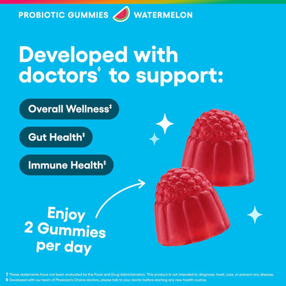 Physician's CHOICE Probiotic Gummies with Vitamin D & Prebiotic Fiber - Sugar Free - 1B CFUs of Clinically Studied Probiotic - Supports Immune & Gut Health - PrimeBioHealth - canada supplements
