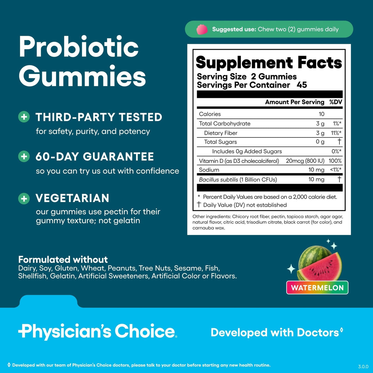 Physician's CHOICE Probiotic Gummies with Vitamin D & Prebiotic Fiber - Sugar Free - 1B CFUs of Clinically Studied Probiotic - Supports Immune & Gut Health - PrimeBioHealth - canada supplements