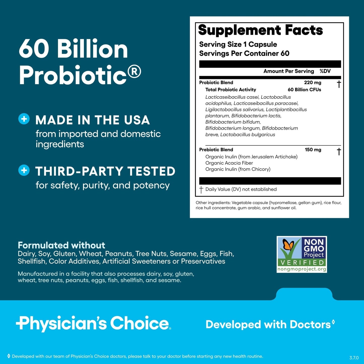 Physician's CHOICE Probiotics 60 Billion CFU - 10 Strains + Organic Prebiotics - Immune, Digestive & Gut Health - Supports Occasional Constipation, Diarrhea, Gas & Bloating - PrimeBioHealth - canada supplements