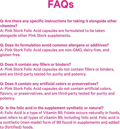 Pink Stork Folic Acid Supplement for Women – 400mcg, 30 Capsules | Daily Vitamin B9, Prenatal & Fertility Support, Supports Red Blood Cell Formation & Energy, Vegetarian - PrimeBioHealth - canada supplements