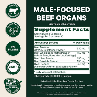 Pink Stork Men's Beef Organ Complex, Bioavailable Superfoods, 30 Servings | Grass-Fed, Grass-Finished Beef Liver, Testicle, Prostate + Bone Marrow | Supports Energy, Vitality + Men's Health - PrimeBioHealth - canada supplements