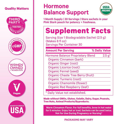 Pink Stork Organic Hormone Balance Tea for Women, Cinnamon, 30 Servings | Red Raspberry Leaf & Chasteberry (Vitex), Organic Herbal Tea, PMS, Menstrual Cycle + Perimenopause Support - PrimeBioHealth - canada supplements