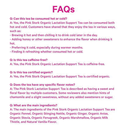 Pink Stork Organic Lactation Tea – Fenugreek, Fennel, Milk Thistle + More – Support for Breastfeeding, Pumping, Hydration, Milk Flow – Smooth Vanilla – 15 Sachets, Caffeine-Free - PrimeBioHealth - canada supplements