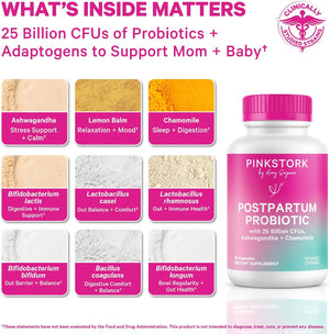 Pink Stork Probiotics for Postnatal Women - 30 Billion CFUS with Ashwagandha and Chamomile, Postpartum Essentials for Hormone Balance, Mood Support, Gut Health, Digestive Wellness, 30 Capsules - PrimeBioHealth - canada supplements