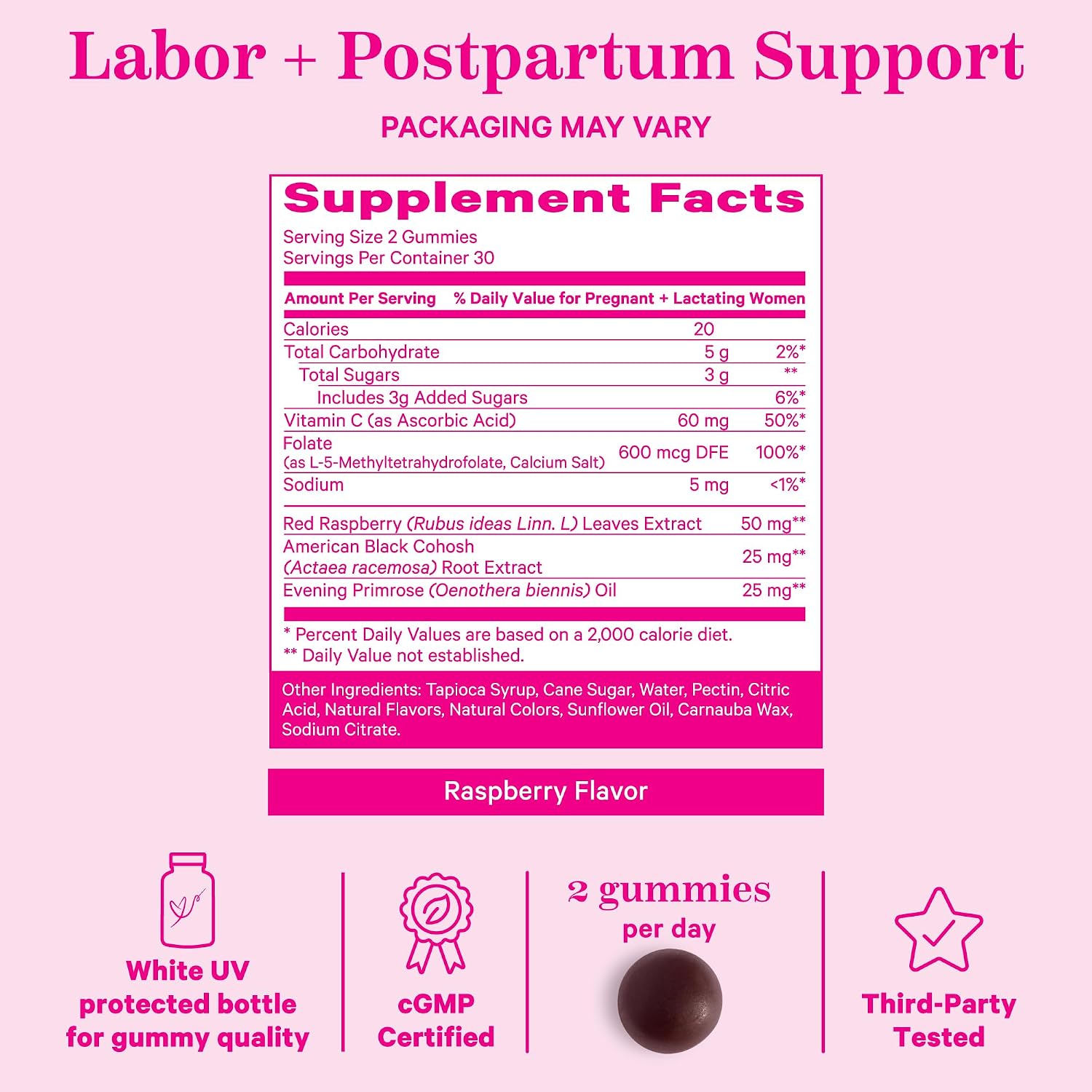 Pink Stork Red Raspberry Leaf Gummies for Labor Prep, 60 Count | Evening Primrose Oil + Black Cohosh, Pregnancy + Postpartum Mood Essentials, Vegan, Non-GMO - PrimeBioHealth - canada supplements