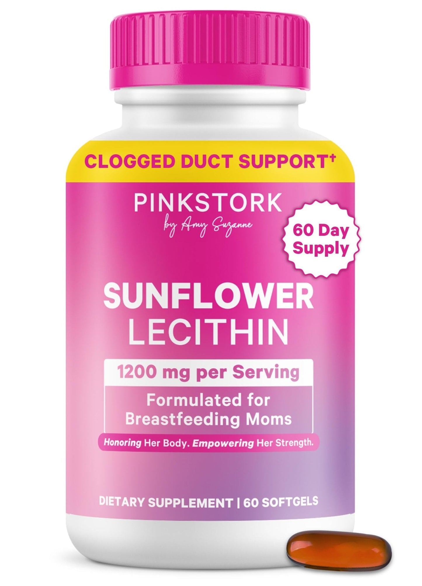Pink Stork Sunflower Lecithin Supplement - 1200 mg for Clogged Milk Ducts - Breastfeeding Essentials for Postpartum Moms - PrimeBioHealth - canada supplements