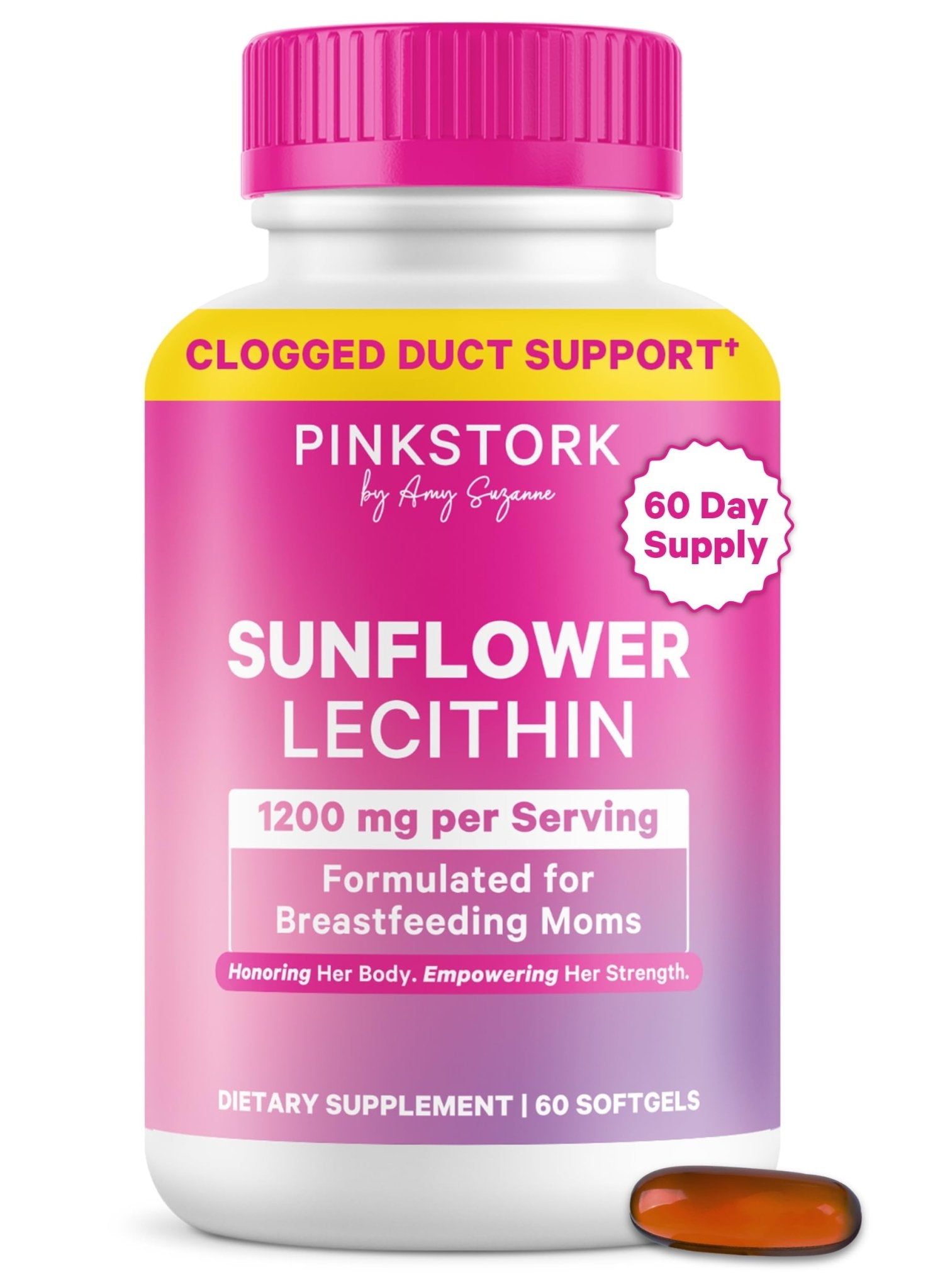 Pink Stork Sunflower Lecithin Supplement - 1200 mg for Clogged Milk Ducts - Breastfeeding Essentials for Postpartum Moms - PrimeBioHealth - canada supplements