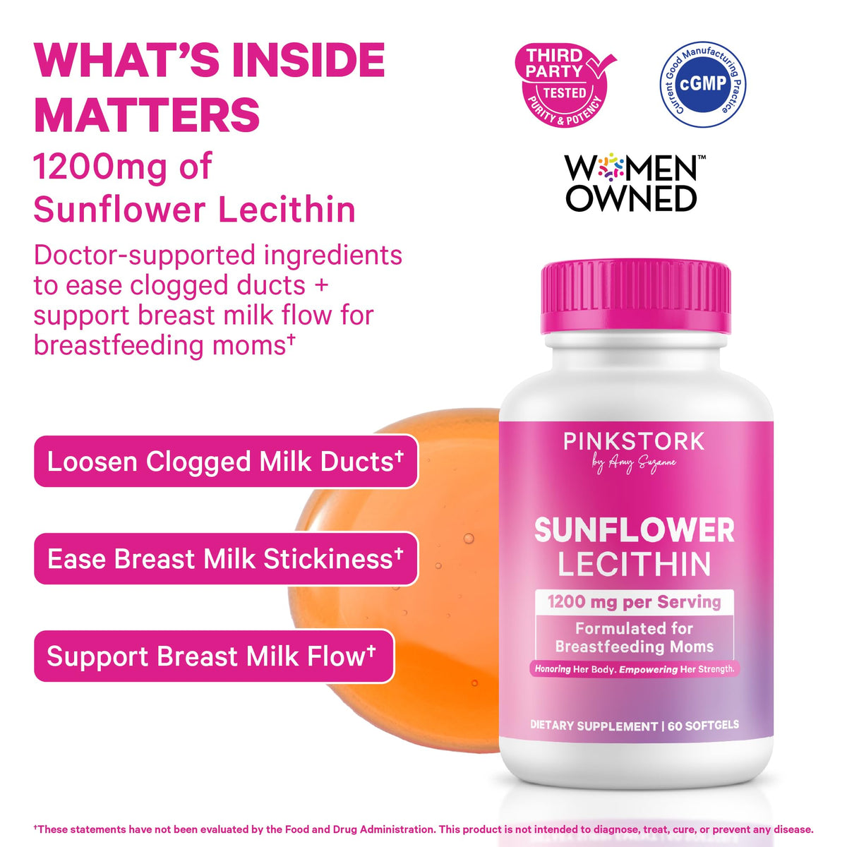 Pink Stork Sunflower Lecithin Supplement - 1200 mg for Clogged Milk Ducts - Breastfeeding Essentials for Postpartum Moms - PrimeBioHealth - canada supplements