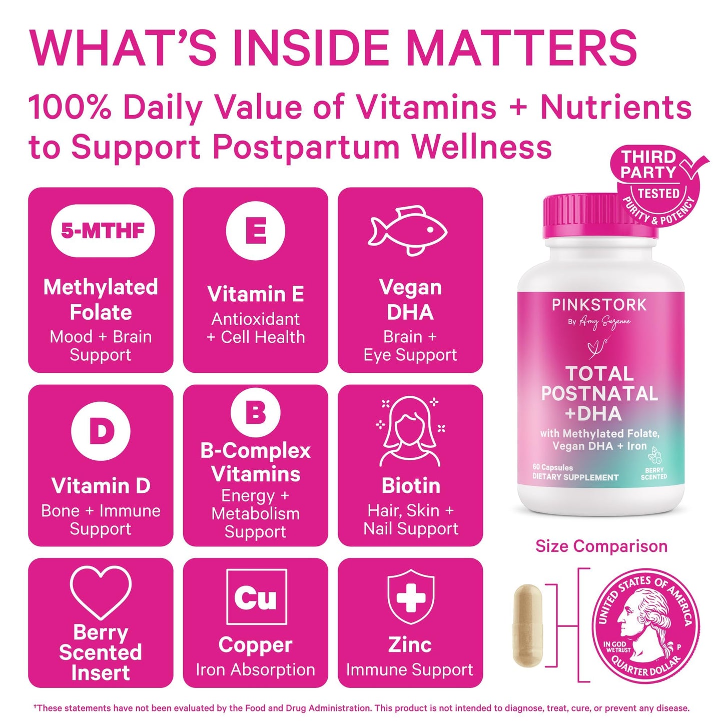 Pink Stork Total Postnatal Vitamins for Women | Vegan DHA, Iron, Folate, B12 | Postpartum Recovery Essentials | Lactation Support for Breastfeeding Moms - PrimeBioHealth - canada supplements
