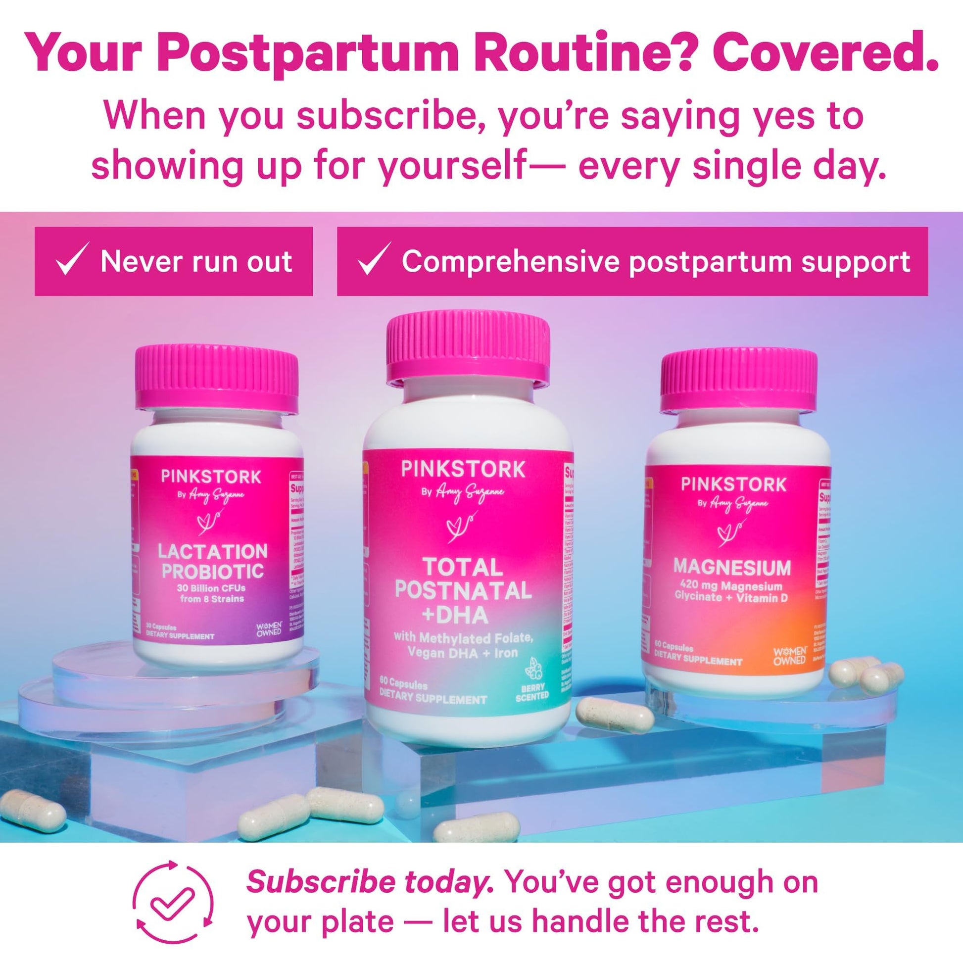 Pink Stork Total Postnatal Vitamins for Women | Vegan DHA, Iron, Folate, B12 | Postpartum Recovery Essentials | Lactation Support for Breastfeeding Moms - PrimeBioHealth - canada supplements