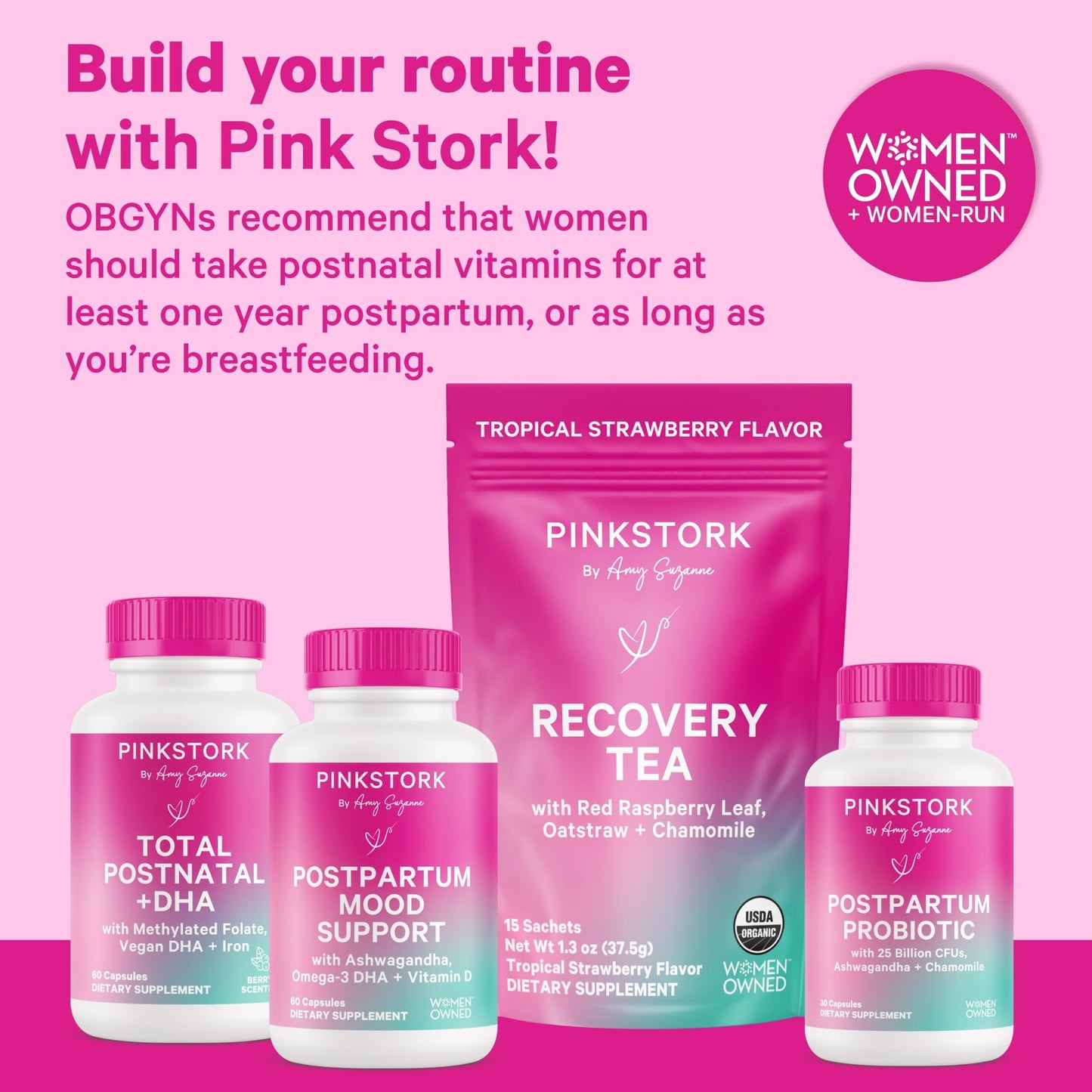 Pink Stork Total Postnatal Vitamins for Women | Vegan DHA, Iron, Folate, B12 | Postpartum Recovery Essentials | Lactation Support for Breastfeeding Moms - PrimeBioHealth - canada supplements