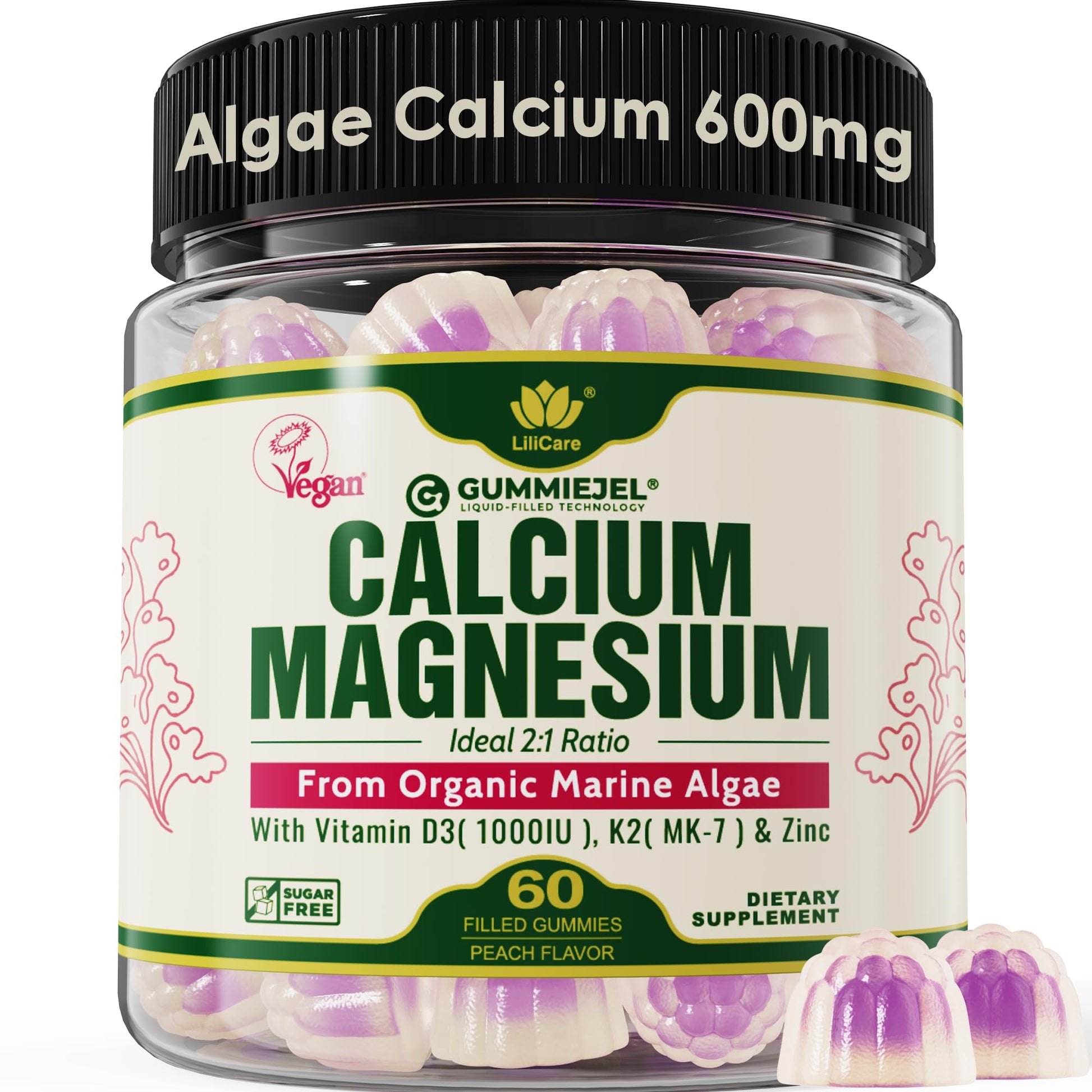 Plant Based Calcium Gummies 600mg with Vitamin D3 K2, Magnesium, Zinc for Bone Strength, Sugar Free Calcium Supplements for Women & Men (Certified Vegan) - PrimeBioHealth - canada supplements