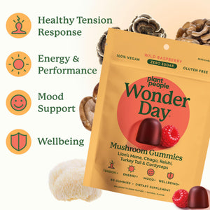 Plant People WonderDay Mushroom Gummies - Lion’s Mane, Cordyceps, Chaga Mushroom Supplement to Support Immune System De-Stress Boost Mood & Energy in Adults Natural - PrimeBioHealth - canada supplements
