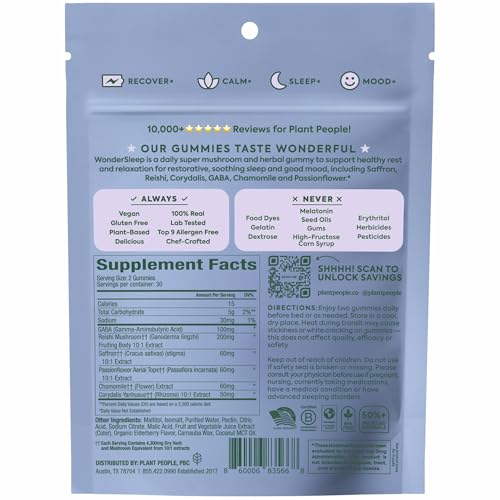Plant People WonderSleep Mushroom Gummies Supplement for Sleep, No Melatonin with Reishi Super Mushrooms, Wild Elderberry Flavor, Sugar-Free (60 Count) - PrimeBioHealth - canada supplements