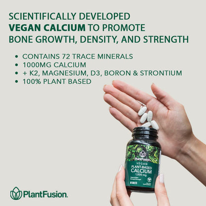 PlantFusion Vegan Calcium, Premium Plant Based Calcium (1000mg) Sourced from Icelandic Red Algae, Plus Magnesium, D3, K2 - PrimeBioHealth - canada supplements